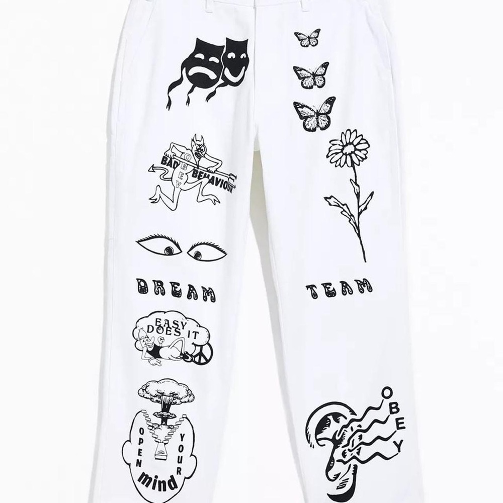 OBEY printed white carpenter pants
